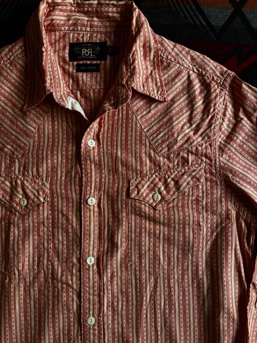 黄金期 RRL Calico Stripe Western Shirts “M” オールドレッドのキャリコ地 (ラルフローレン ウエスタンシャツ ビンテージ拍卖