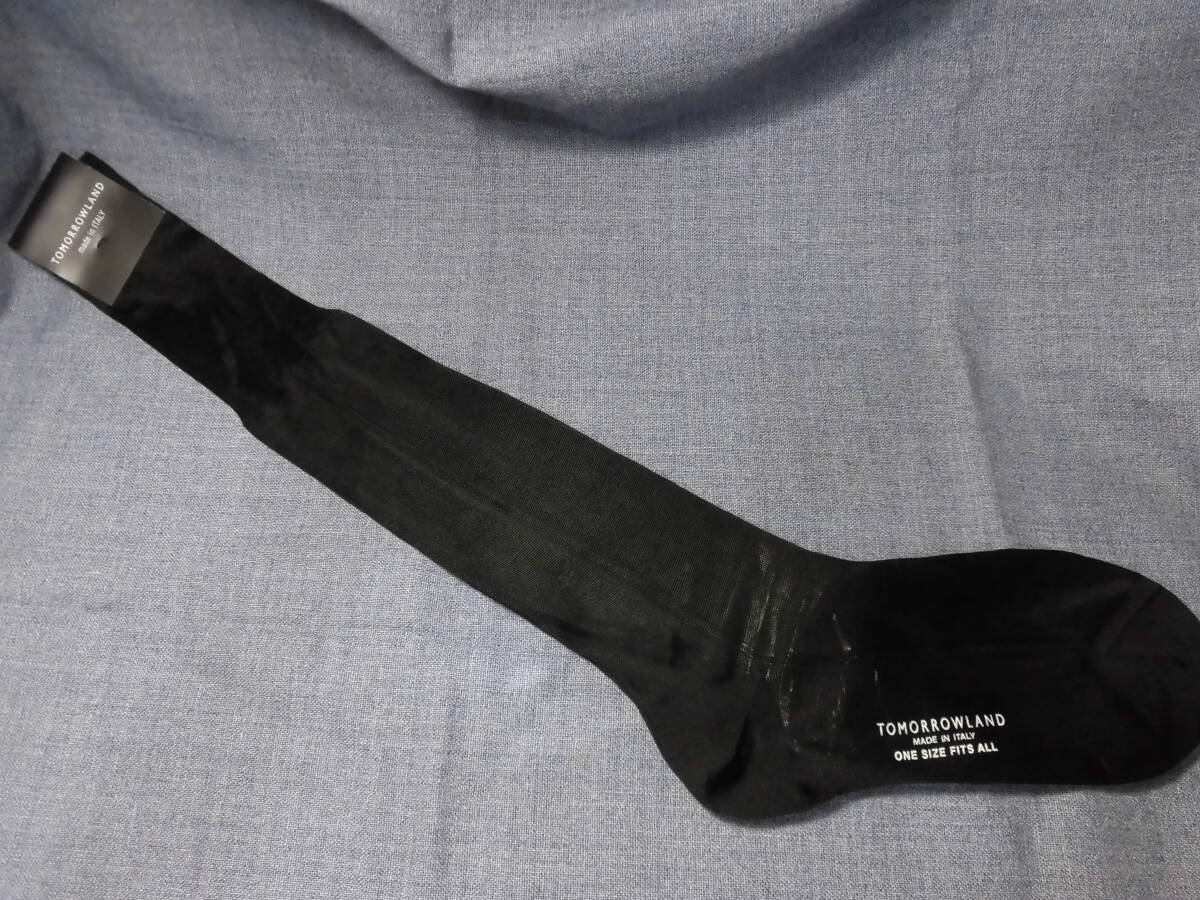 レトロ イタリア製 TOMORROWLAND ロング 紳士用靴下 ドレス ビジネス メンズ ハイソックス シースルー 薄手 光沢 5565拍卖