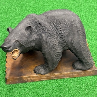 木彫り 熊 工芸品 昭和レトロ クマ置物 台付 熊サイズ 全長30㎝ 高さ19㎝拍卖