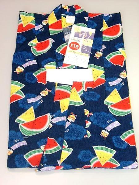 着物美人 女の子浴衣 女児 キッズ ジュニア 子供浴衣 ゆかた リップル 日本製 5歳 6歳 110 【 紺 スイカ 】1485001拍卖