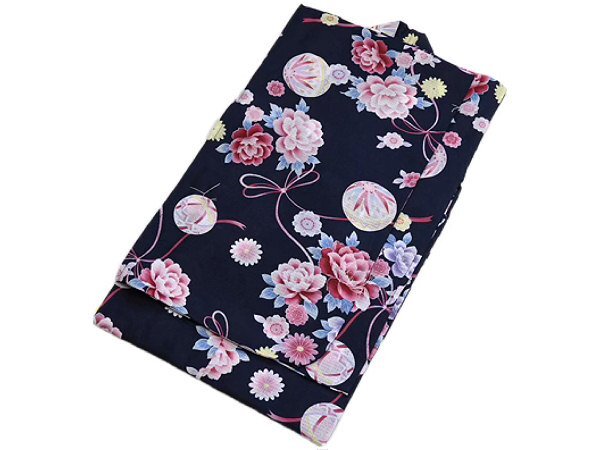 着物美人 女の子浴衣 変り織り 子供浴衣 女児浴衣 女の子 子供 女児 キッズ 浴衣女の子 女の子浴衣紺 5歳 6歳 110cm 【 紺 手毬 】602203拍卖