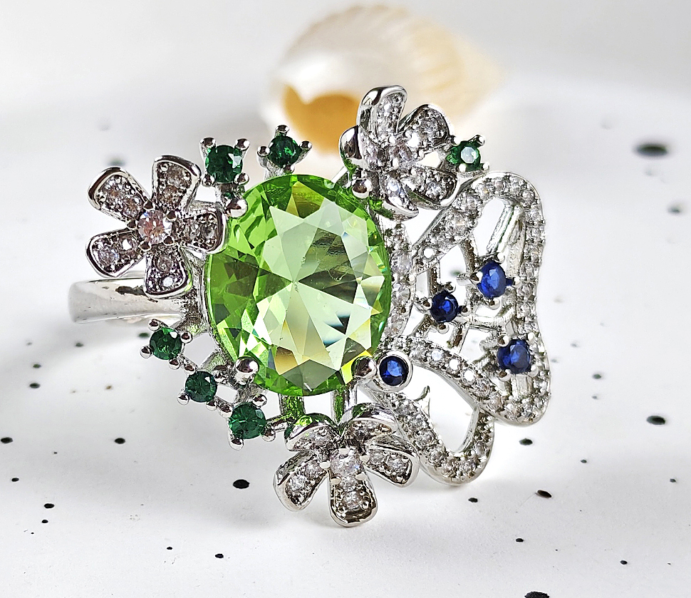 N2508104◆Bigstone◆超美品【清新な花】魅力的な光沢*ロマンチックな雰囲気*オープンリング 14~17号拍卖