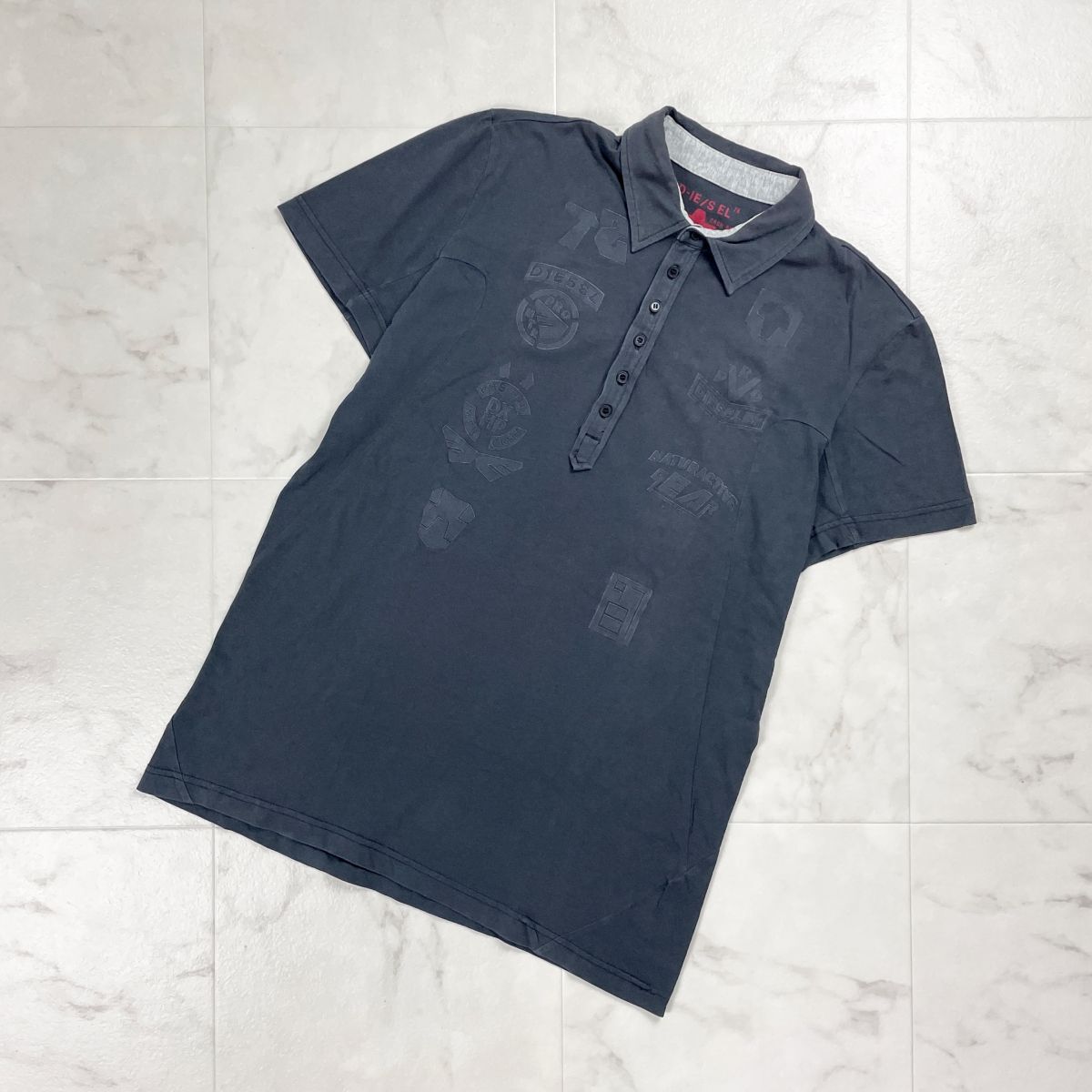 DIESEL ディーゼル 半袖ポロシャツ ロゴワッペン コットン メンズ 黒 ブラック 墨黒 サイズM*HD207拍卖