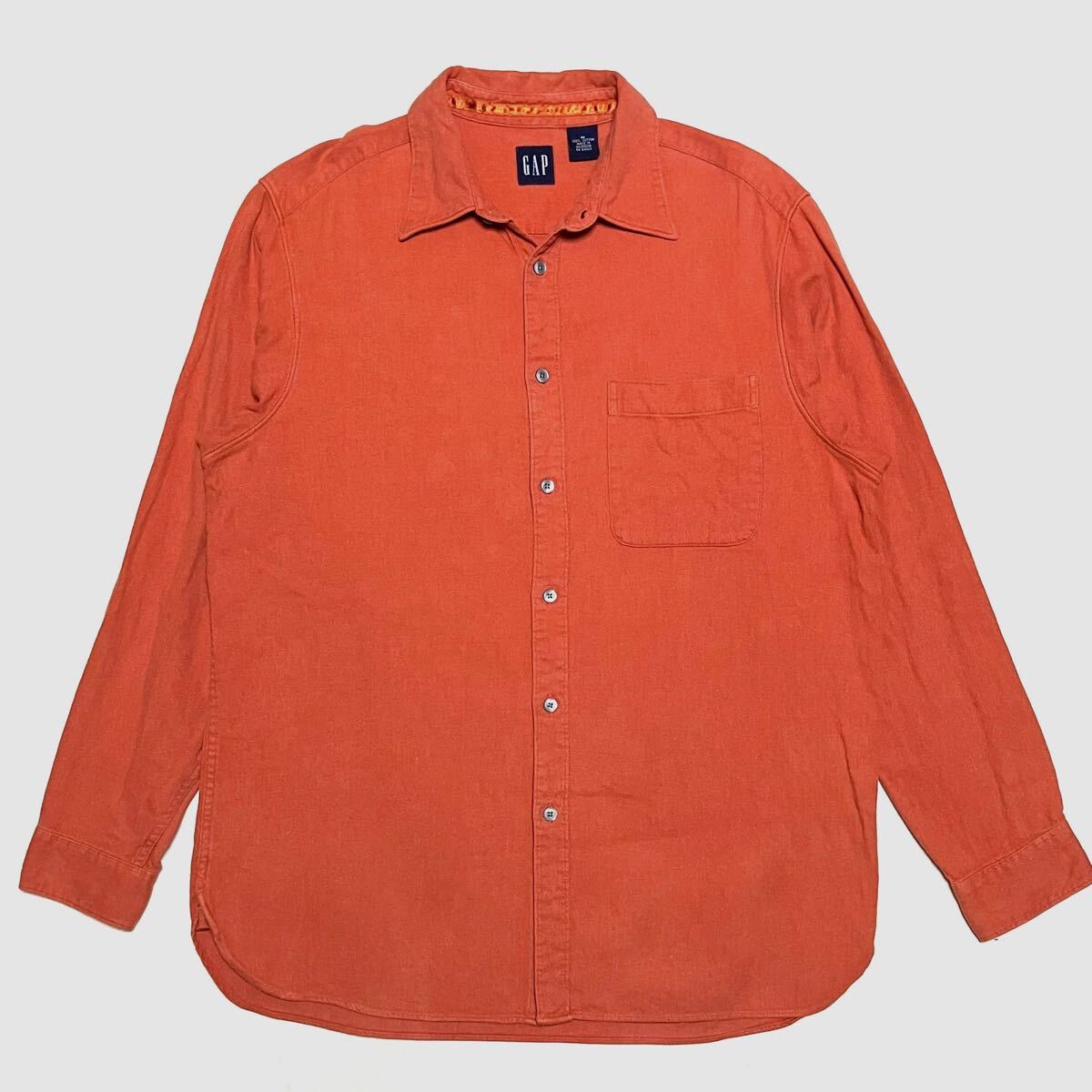 送料無料 90s OLD GAP コットン 長袖 シャツ オレンジ 大きめ やや厚手拍卖