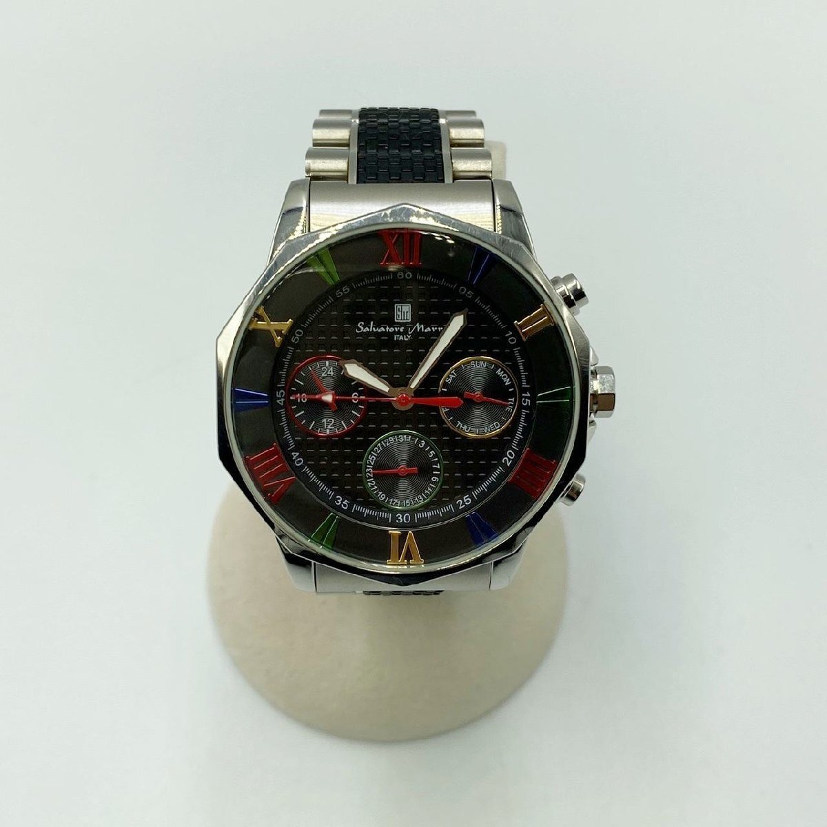 【現状稼働品】Salvatore Marra サルヴァトーレ・マーラ SM15113-1 クオーツ 黒文字盤 腕時計 メンズ拍卖
