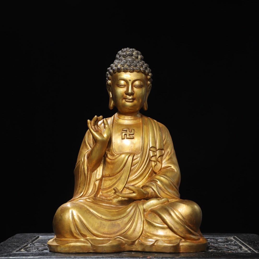 永し 明時代 古銅塗金 大日如來佛 佛像 仏像 宗教 仏教古美術 極細工 古銅彫 置物擺件 古美術品 時代物 古董品 収集 旧家蔵出 中国唐物 A35拍卖