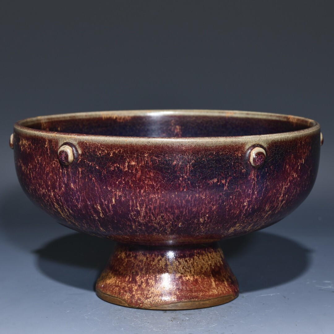 永し 宋時代 鈞窯 瑰紫釉 鼓釘高足洗 古陶磁器 陶芸 皿 中国陶瓷器 唐瓷 置物擺件 古美術品 古賞物 収集 旧家蔵出 中国唐物 A6拍卖