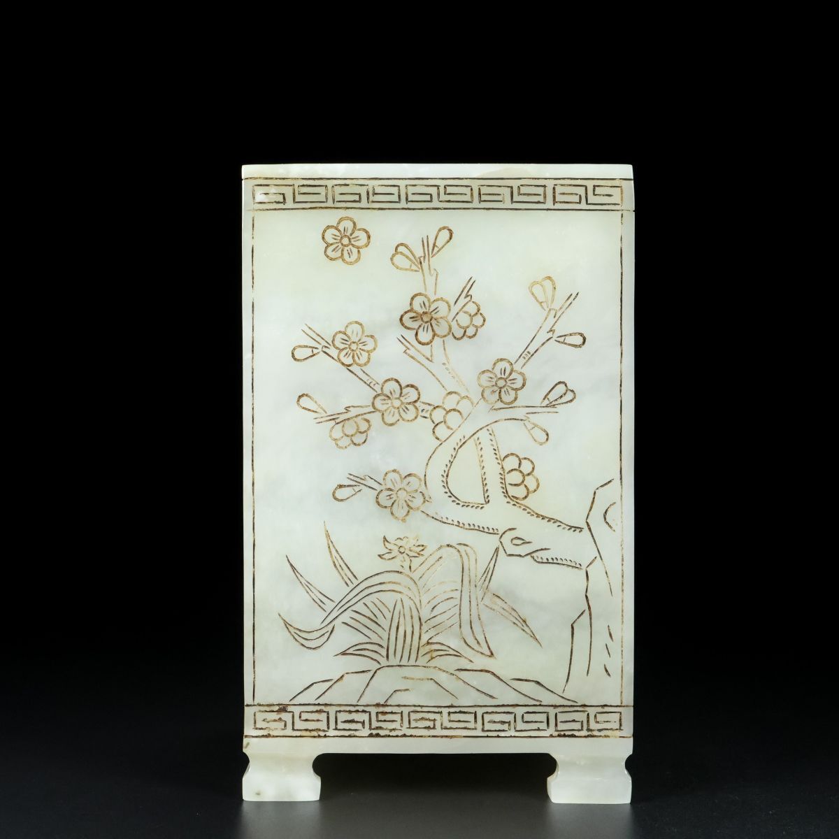 永し 清時代 乾隆年製 和田玉彫 梅蘭竹菊紋 題詩 文房筆筒 極細工 置物擺件 古美術品 時代物 古董品 古美味 骨董品 旧家蔵出 中国唐物 367g拍卖