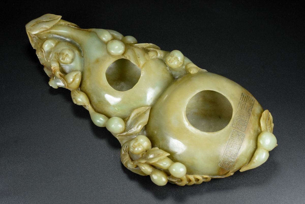 永し 清時代 和田玉彫 福祿壽紋 筆洗 極細工 置物擺件 古美術品 時代物 古董品 収集 古美味 旧家蔵出 中国唐物 809g拍卖