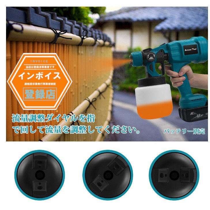 コードレススプレーガン 家庭用塗装ガン 充電式スプレーガン ATSG01B 小型電動塗装機 噴霧の幅調整可能 マキタ18Vバッテリー対応 別売り拍卖