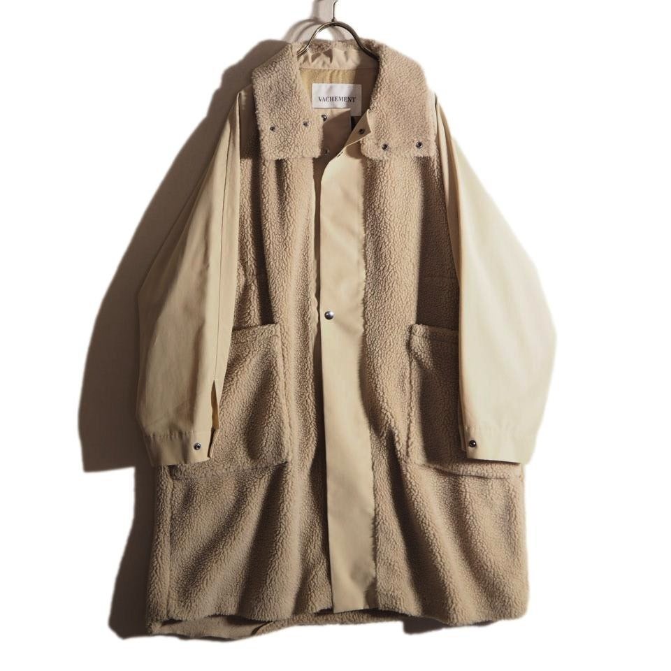 P8998z4 ▼VACHEMENT ヴァシュモン × IENA イエナ▼ 22AW 別注 ボアコンビコート ベージュ F / ポリエステル 切り替え コート 秋冬拍卖