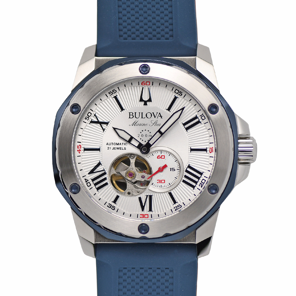 ブローバ BULOVA マリンスター オートマティック メンズ 自動巻 スモールセコンド 200m防水 オープンハート SS/ラバー 98A225 中古拍卖