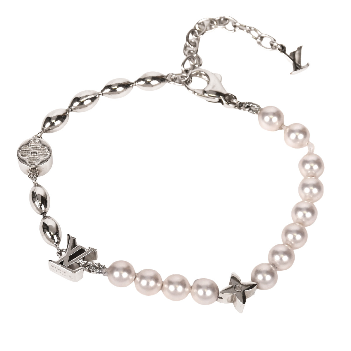 ルイヴィトン LOUIS VUITTON ブレスレット パール フュージョン アクセサリー メンズ レディース メタル ガラスパール シルバー M1556A拍卖