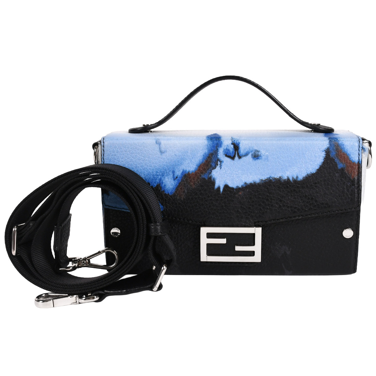 フェンディ FENDI ソフトトランク バゲット 2way ショルダーバッグ クロスボディバッグ ハンドバッグ レザー ブラック ブルー 7VA565 中古拍卖