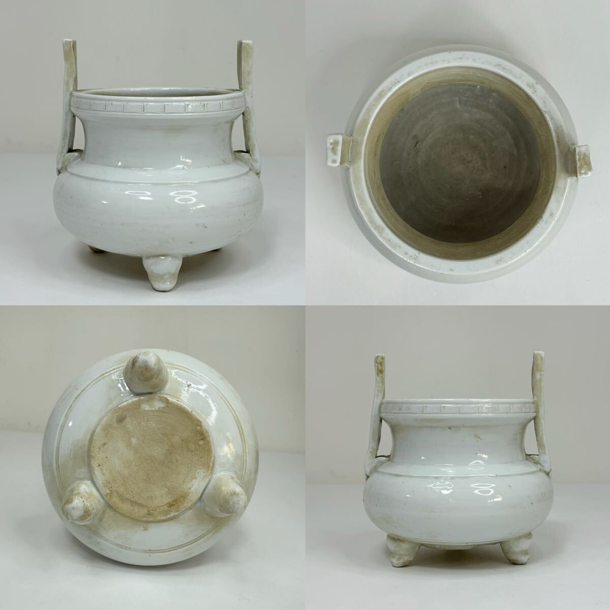 XZ-中国古美術 時代物 香炉 三足炉 香道具 白磁 徳化窯 唐物 陶磁器 中国古玩 骨董品 傷あり拍卖