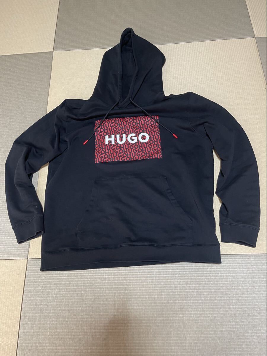 売り切り! HUGO BOSS ヒューゴボス パーカー メンズ プルオーバー フーディ スウェット コットン ロゴ黒 数回使用美品 サイズXL拍卖