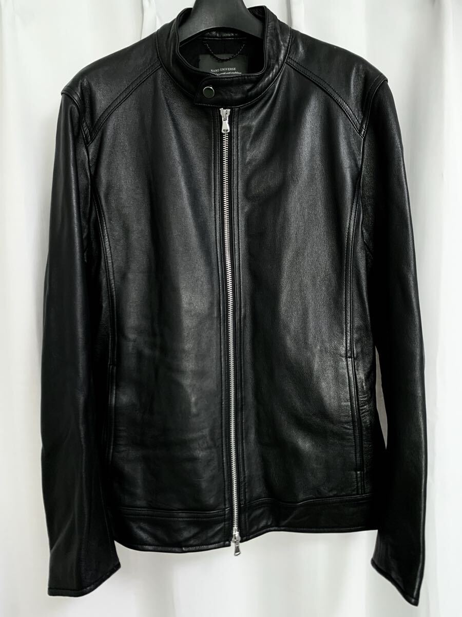 人気Lサイズ◎美品◎送料無料【 NANO UNIVERSE 】ラムレザー 羊革 シングルライダースジャケット 黒 ★ 本革 ナノ・ユニバース shama拍卖