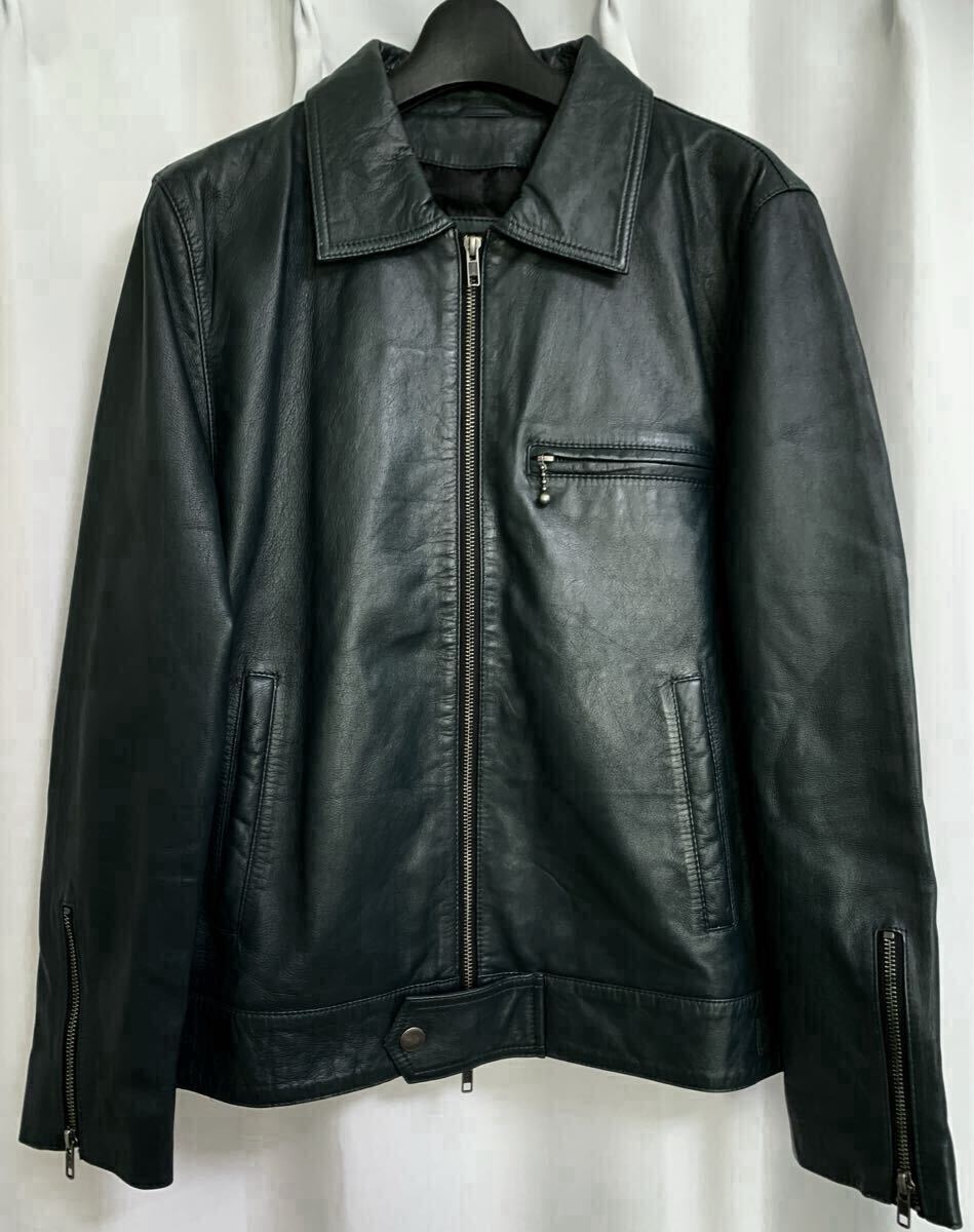 人気Lサイズ◎送料無料【 Liugoo Leathers 】羊革 ラムレザー シングルライダースジャケット ダークネイビー ★ 本革 リューグー avirex拍卖