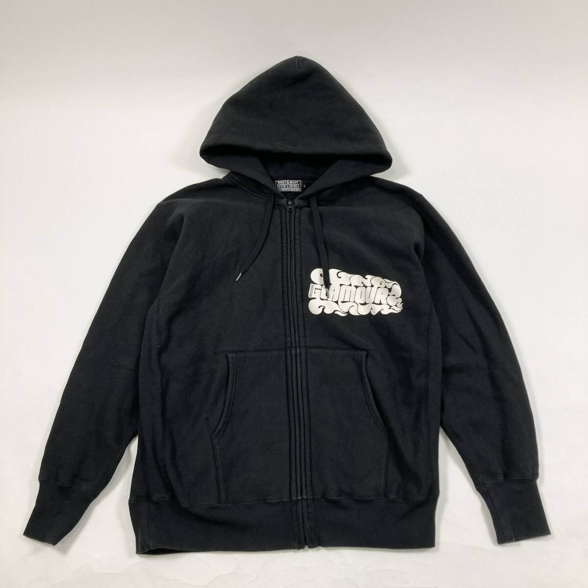 ☆ HYSTERIC GLAMOUR SPEEDSTER ヒステリックグラマー ジップアップパーカー アウター ヘビーウエイト 裏起毛 ブラック L メンズ 0.9kg拍卖