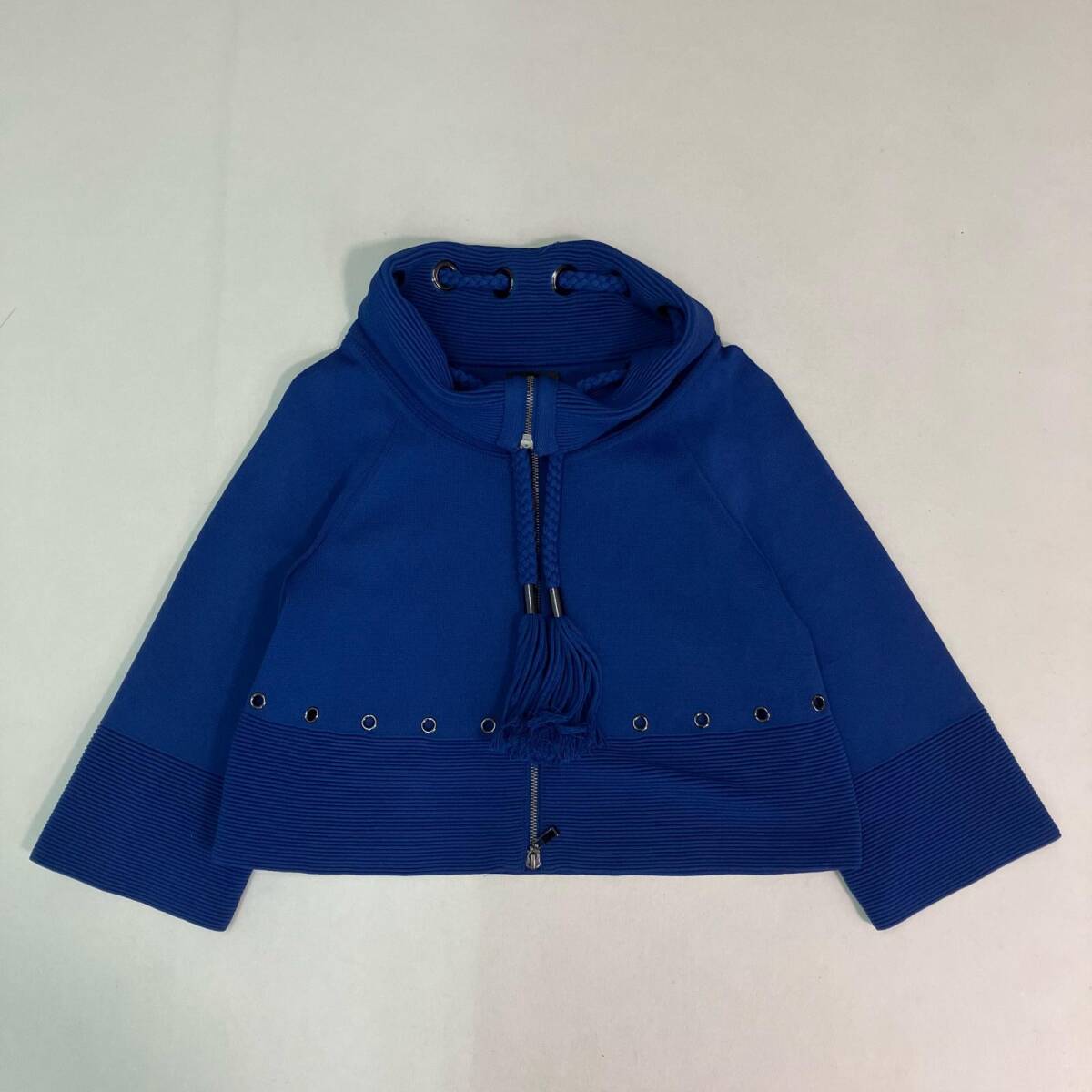 ■ 日本製 EPOCA エポカ アウター ニットパーカー ブルー 40 レディース クロップド丈 ジップアップ 三陽商会 0.68kg拍卖