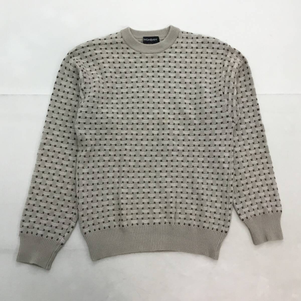 ■YVES SAINT LAURENT イヴ・サンローラン ニット セーター トップス 長袖 ブラウン系 メンズ ウール100% 福助 サイズ不明 0.56kg拍卖