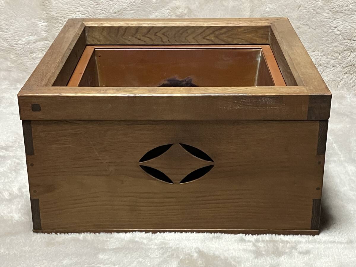 木製方形火鉢 瓶掛け 銅落とし 茶道具 囲炉裏 古民家 古民具 欅手炙り 手あぶり拍卖