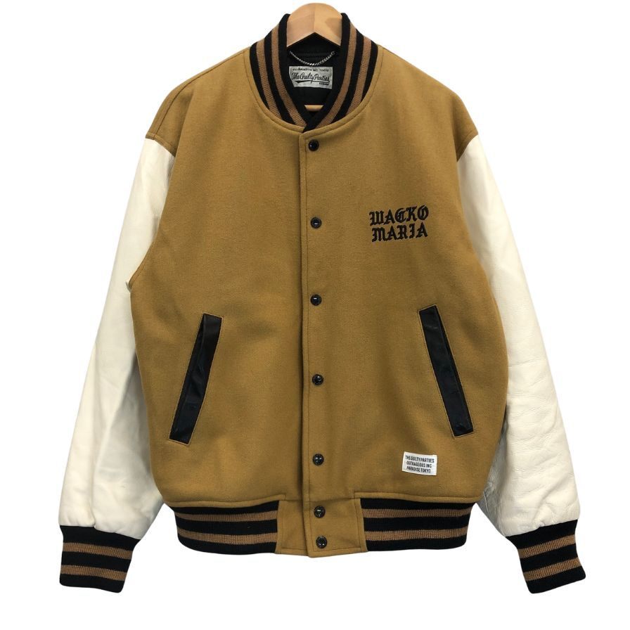 美品◆ジャケット ワコマリア 24SS レザーバーシティジャケット ベージュ メンズ サイズM WACKOMARIA 【AFA18】拍卖