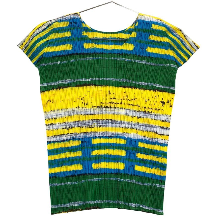 美品◆カットソー プリーツプリーズ イッセイミヤケ カットソー 総柄 マルチカラー レディース サイズ3 PP21-JK683【AFB10】拍卖