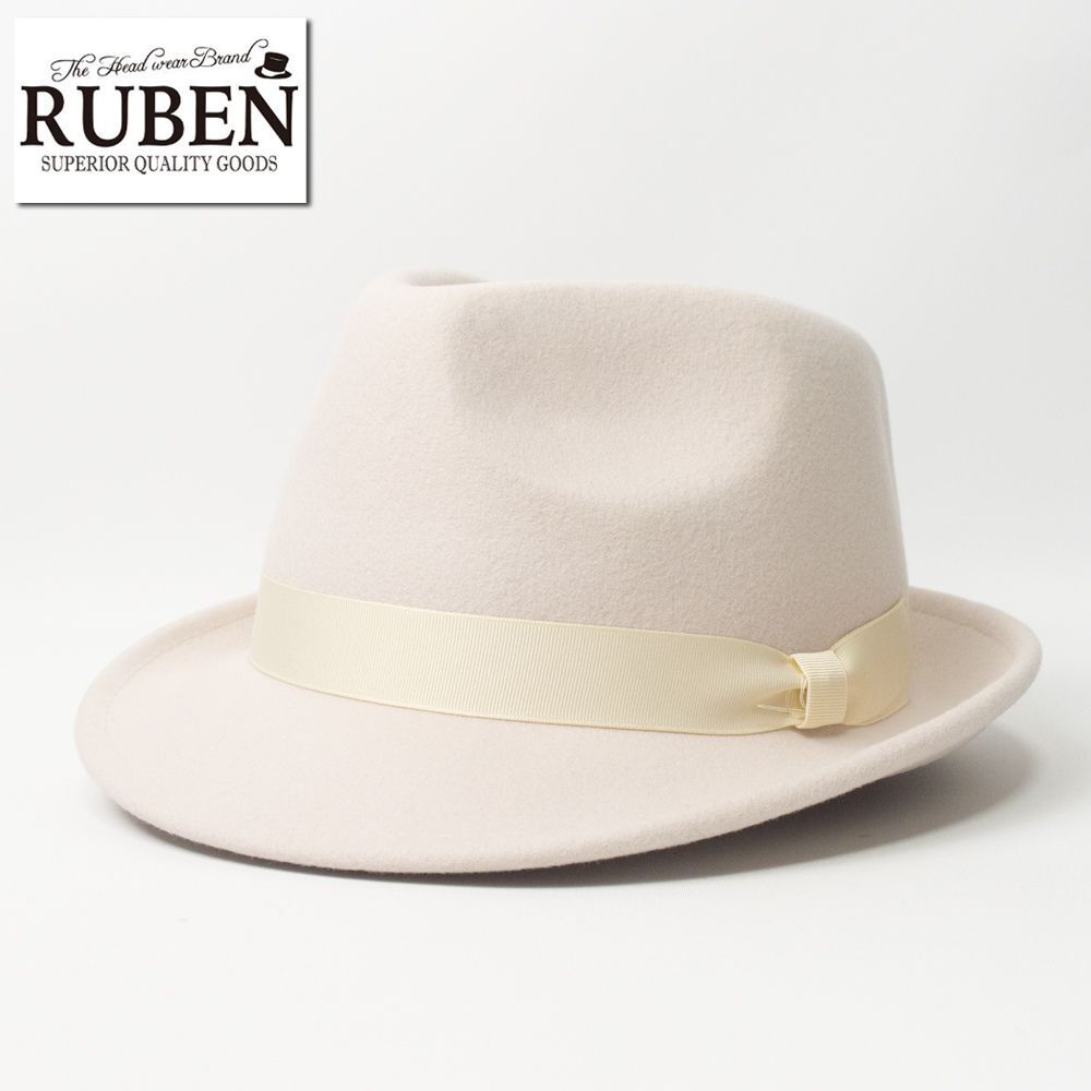 新品 RUBEN ルーベン フェルトウール ポケッタブル 中折ハット アイボリー拍卖