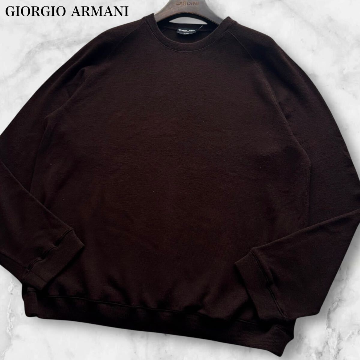 極美品/XL相当◆最高峰極上のカシミヤ&シルク◆GIORGIO ARMANI ジョルジオ アルマーニ ハイゲージ ニット セーター ブラウン メンズ 52拍卖