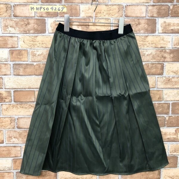 美品!GALLARDAGALANTE ガリャルダガランテ レディース 日本製 ストライプ イージー スカート 0 カーキネイビー拍卖