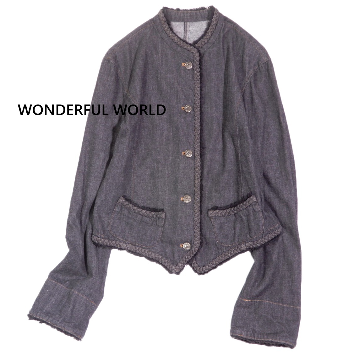 ワンダフルワールド WONDERFUL WORLD 大人素敵スタイル☆ 綿 ケーブル フリンジ デニム ジャケット INGEBORG pink house kaneko拍卖
