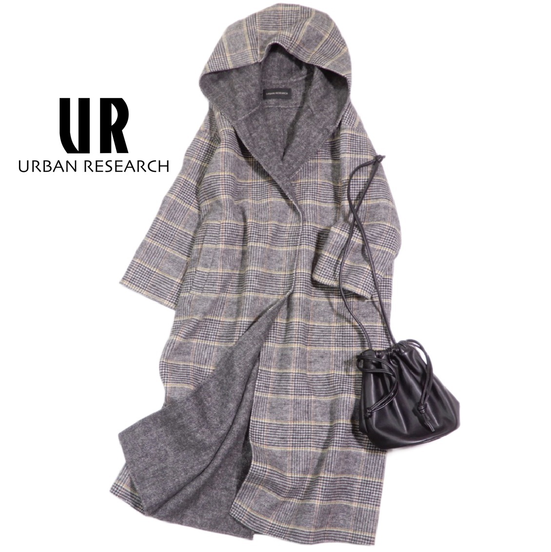 アーバンリサーチ URBAN RESEARCH 大人可愛い☆ ウールブレンド チェック リバーフードコート F拍卖