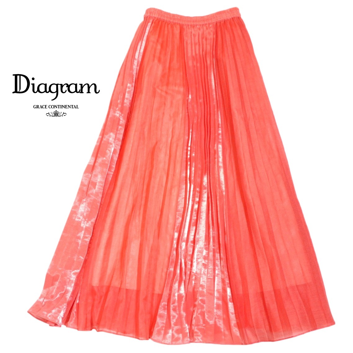 ダイアグラム グレースコンチネンタル Diagam キレイ色☆素材切り替え シアー シャイニー プリーツ スカート 36拍卖