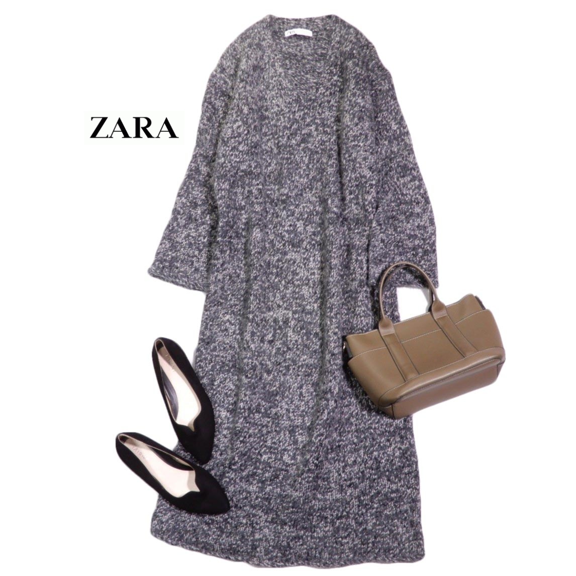 ザラ ZARA 大人可愛い☆Vネック ミックスヤーン ニット ワンピース M拍卖