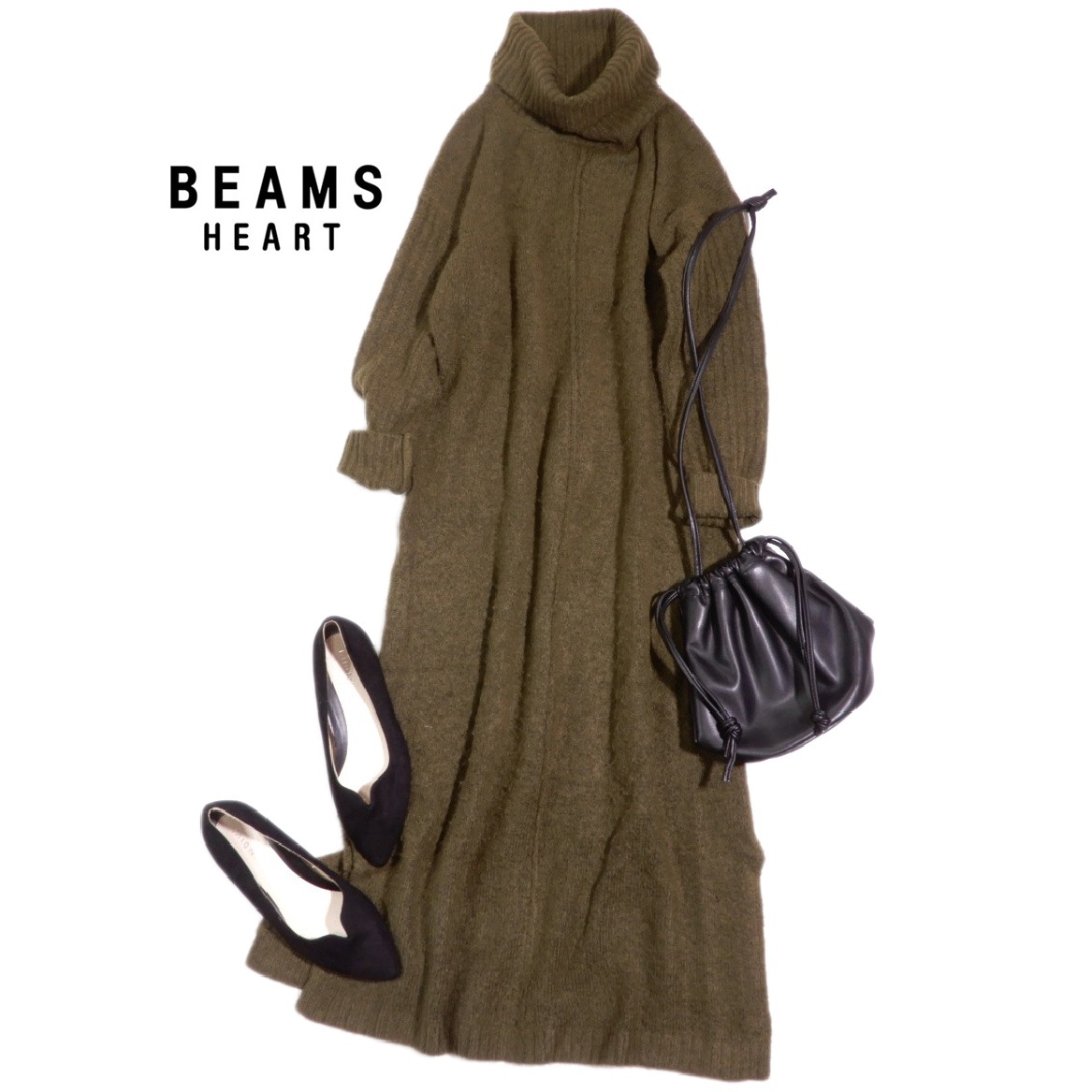 ビームス BEAMS HEART 大人可愛い☆洗える♪ ハイネック ニット ワンピース 拍卖