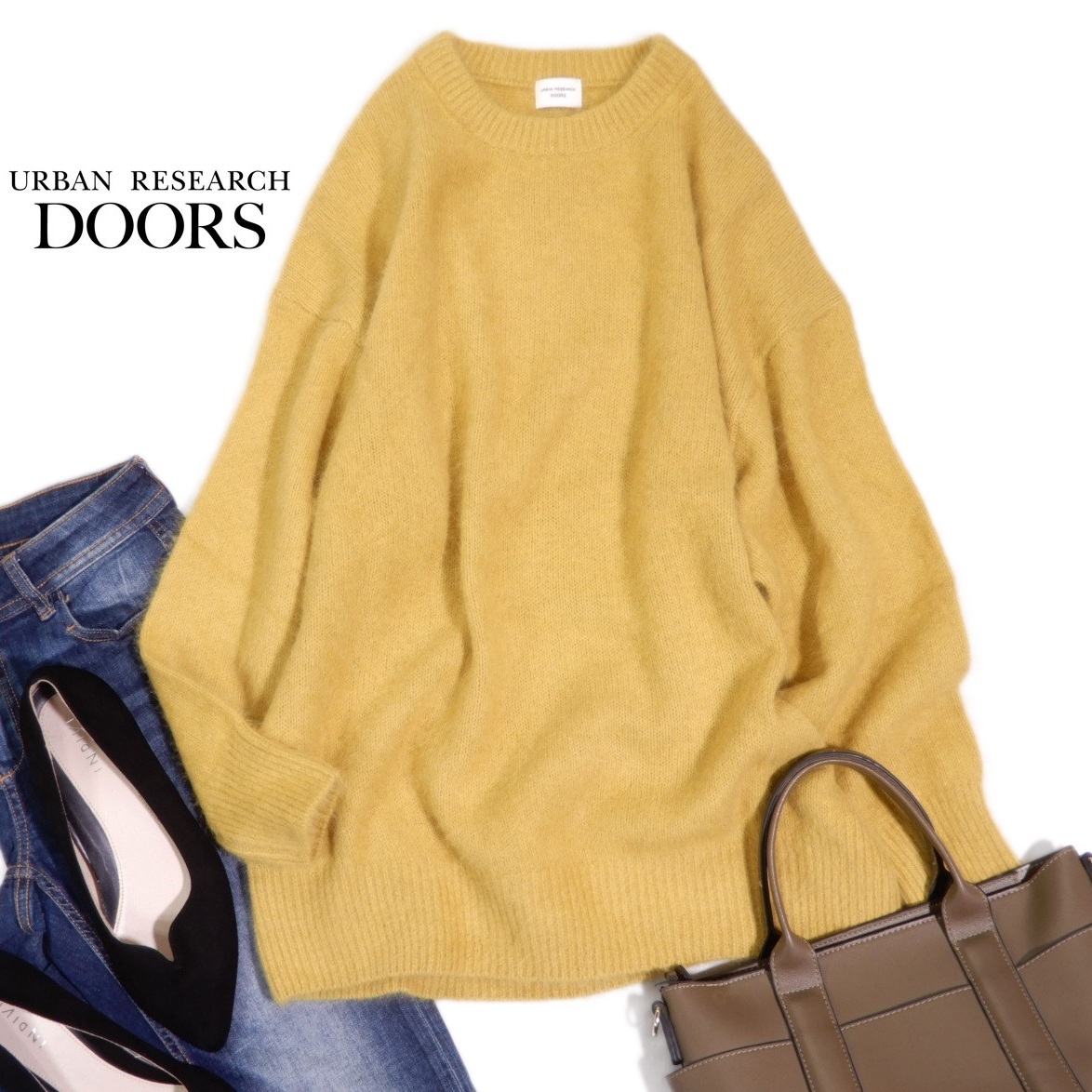 アーバンリサーチ ドアーズ URBAN RESEARCH DOORS 上質☆タヌキ キャメル へアリー ニット チュニック プルオーバー M拍卖