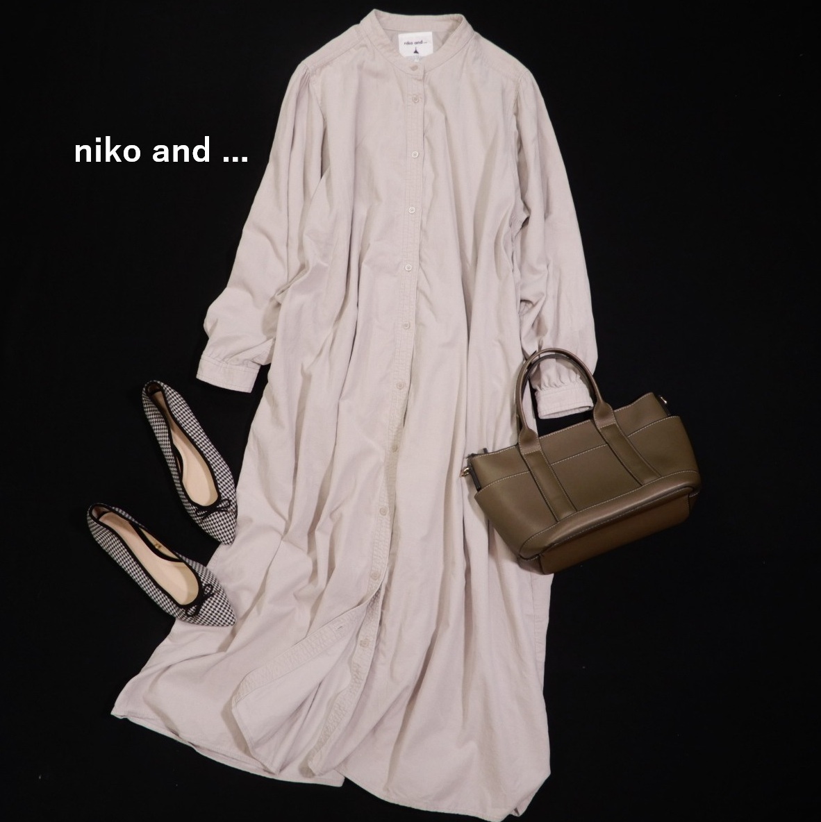 ニコアンド niko and… 大人可愛い☆バンドカラー コーデュロイ シャツ ワンピース L拍卖