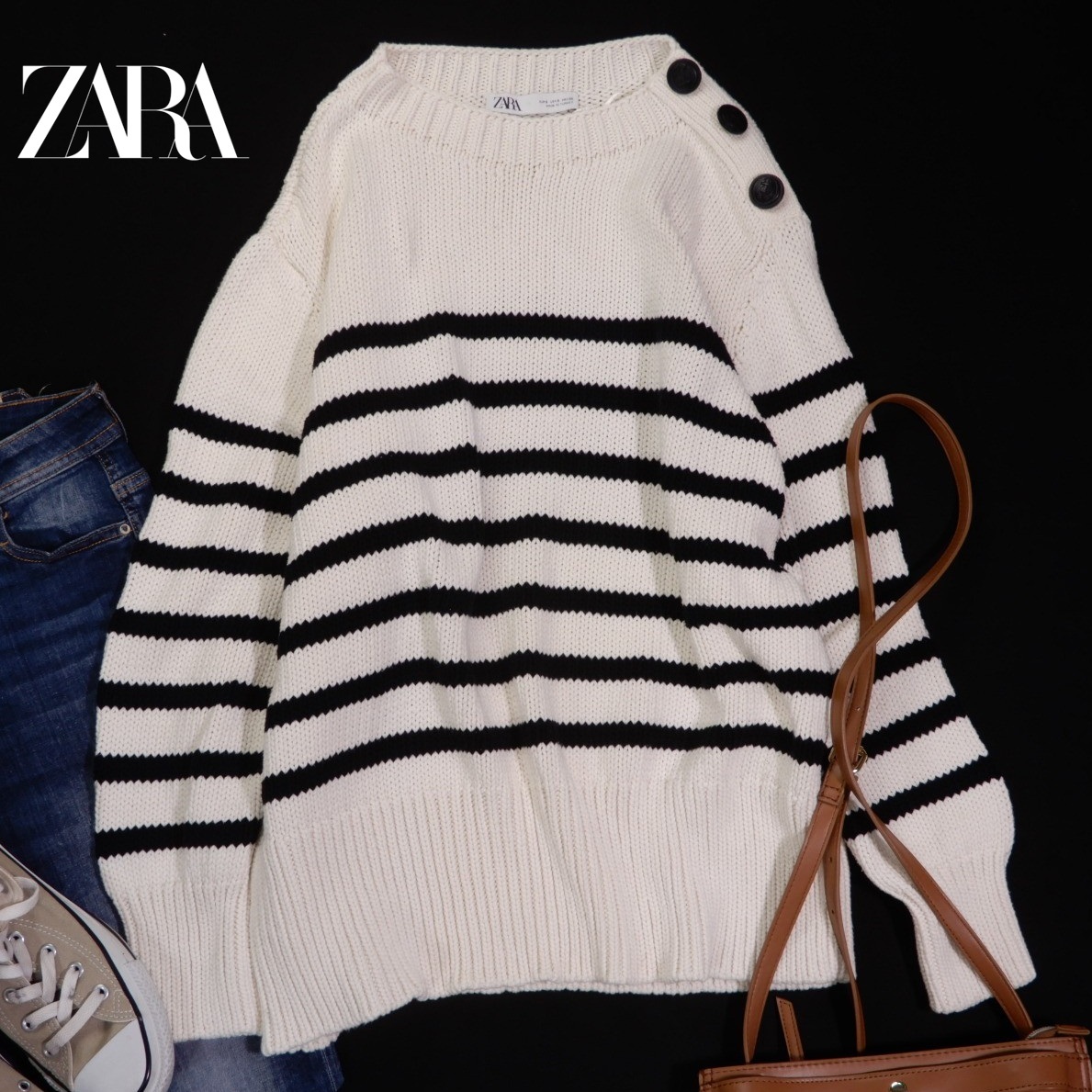 ザラ ZARA 大人可愛い☆ ボーダー ニットプルオーバー セーター S ゆったり拍卖