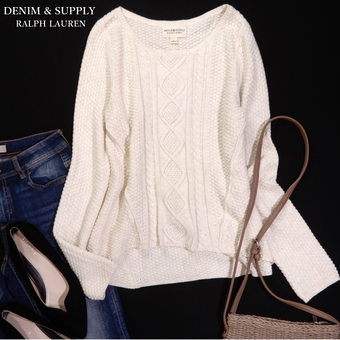ラルフローレン デニムアンドサプライ Denim&Supply Ralph Lauren カジュアル可愛い☆ 綿 アランケーブル鹿の子 ニットプルオーバー S拍卖