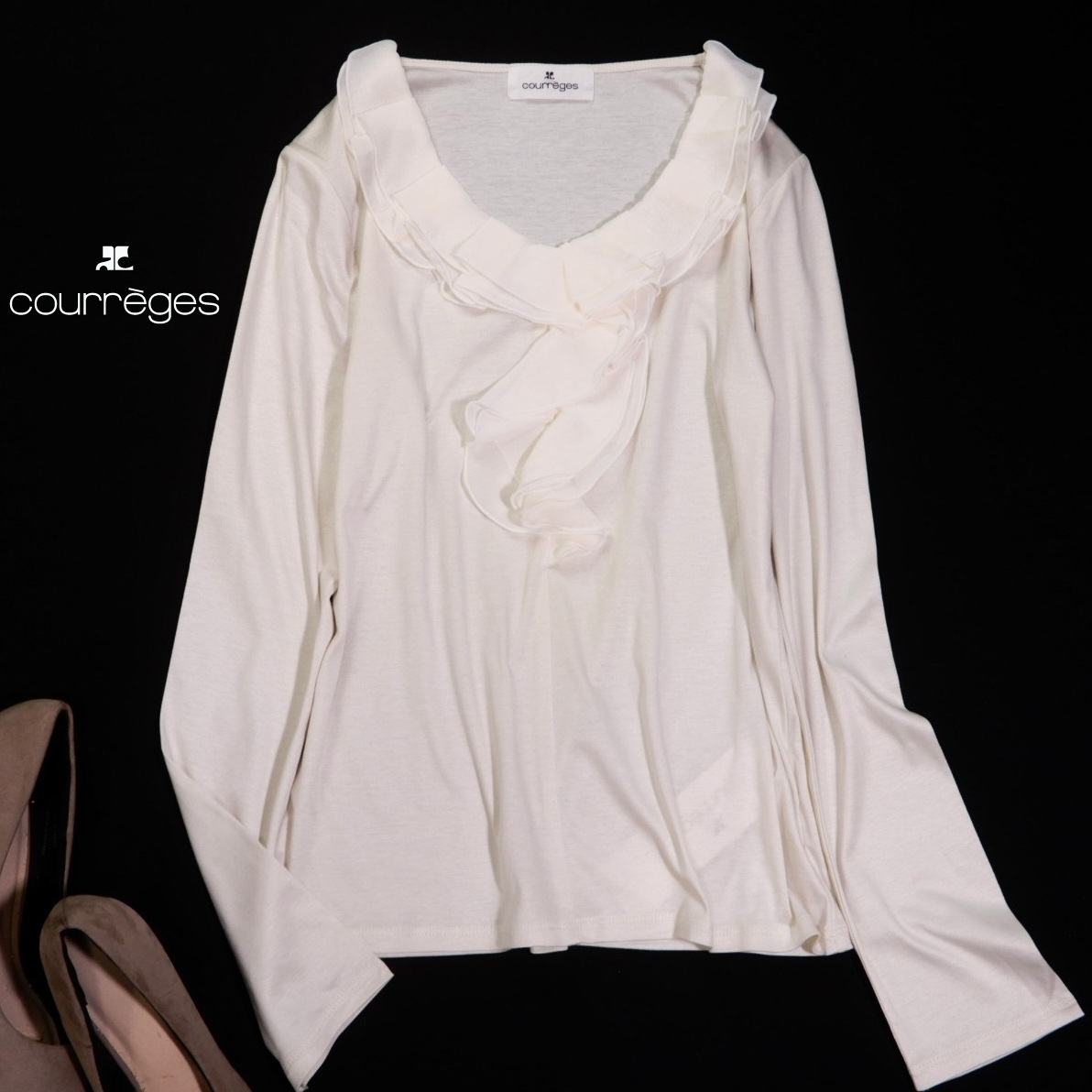 未使用 クレージュ Courrges 大人可愛い☆ フリル プルオーバー カットソー 38拍卖