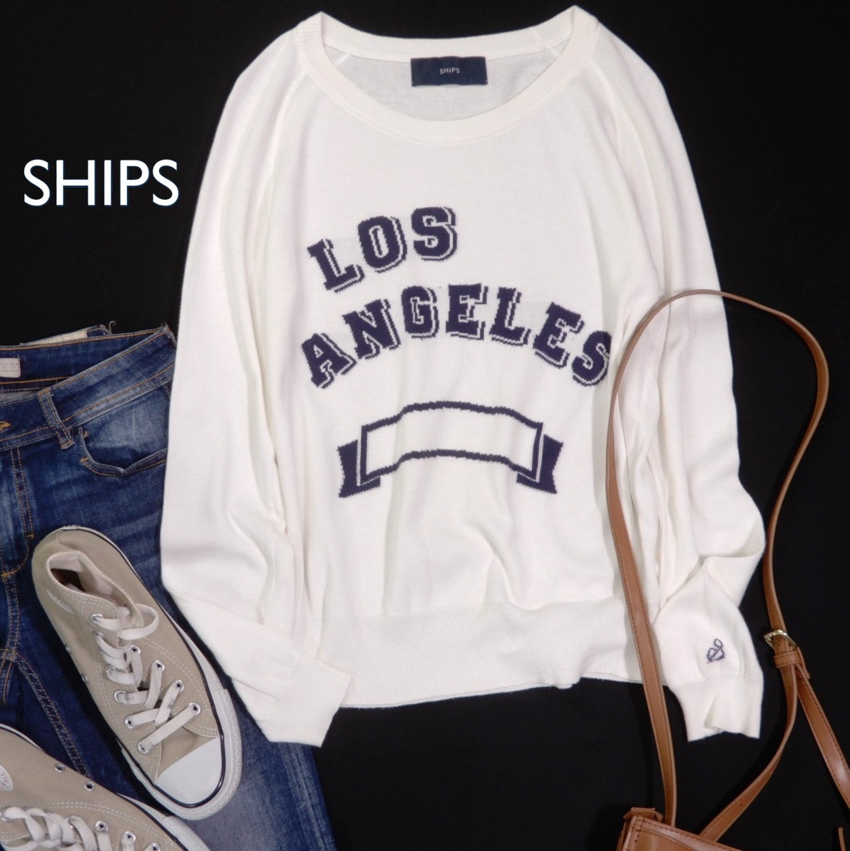 シップス SHIPS カジュアル可愛い☆ フロントロゴ ニットカットソー ニットソー プルオーバー 拍卖