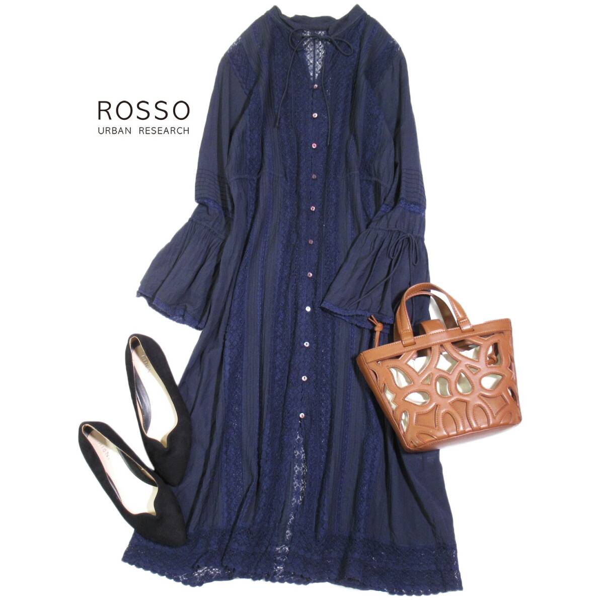 ロッソ アーバンリサーチ Rosso URBAN RESEARCH 大人可愛い☆ピンタック コットン レース ガウン ワンピース FREE拍卖