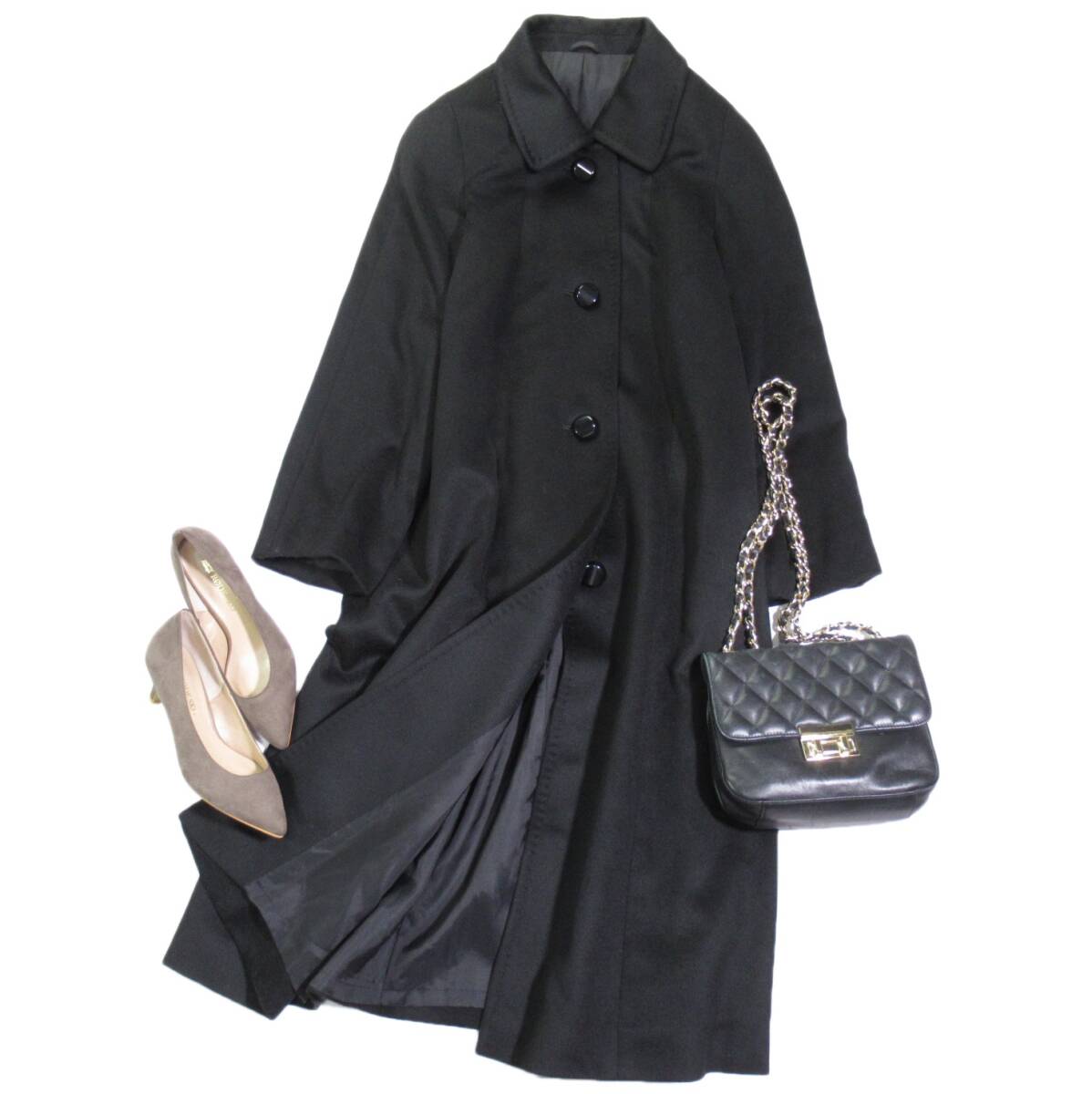 極美 最高級 カシミヤ100% 大人素敵スタイル☆ 上質 ロング コート 9AR拍卖