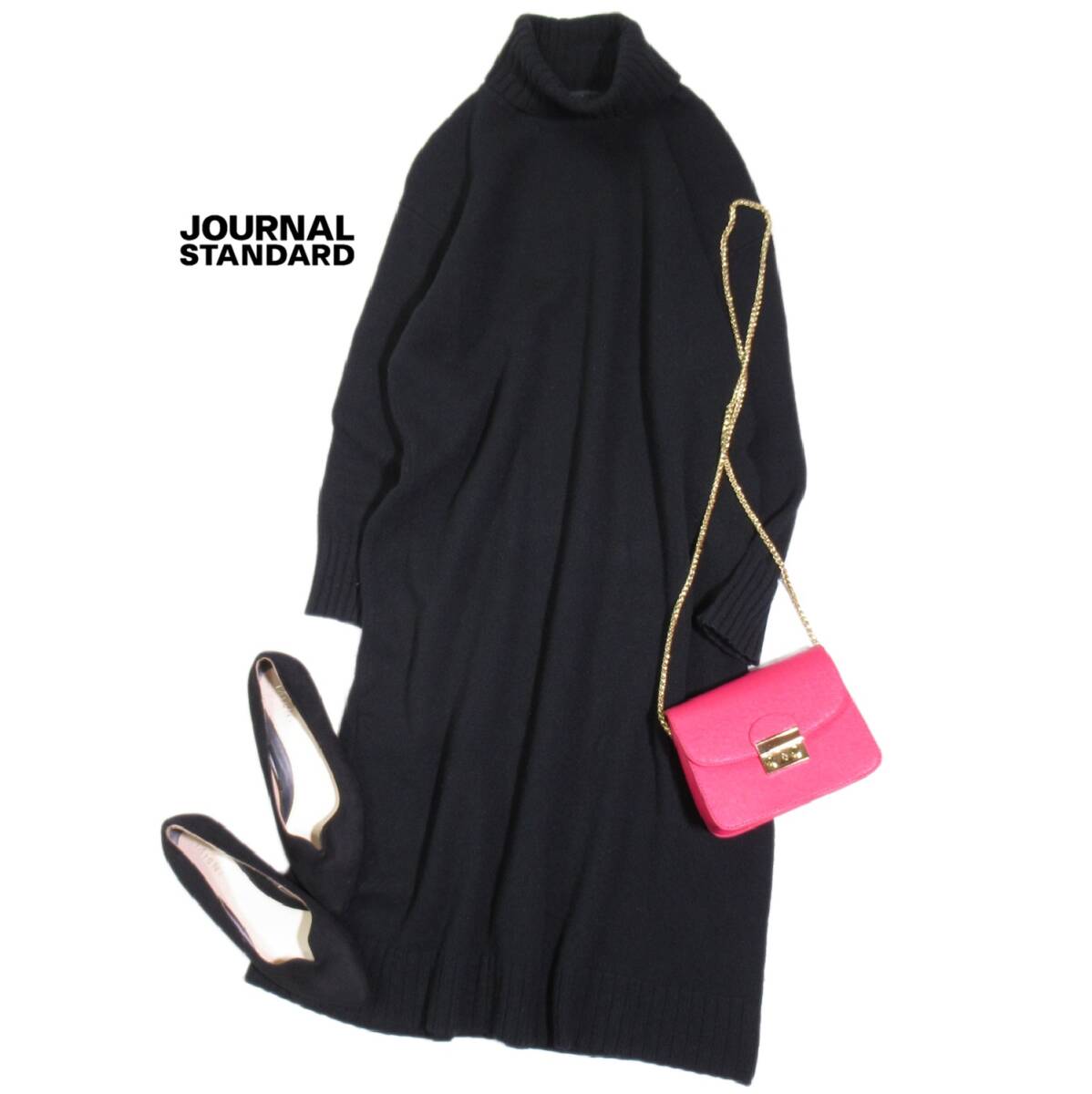ジャーナルスタンダード JOURNAL STANDARD 使える☆大人可愛い ウール カシミヤ ハイネック ニット ワンピース FREE拍卖