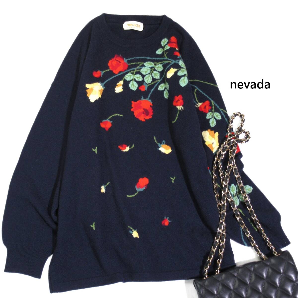 レディース nevada 高級☆カシミヤ100% 素敵 花柄 刺しゅう ニット セーター FREE拍卖