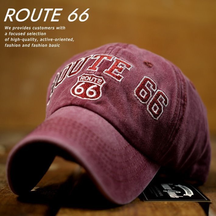 ROUTE66 Vintage ローキャップ キャップ メンズ レディース こなれ感 刺繍 7990351 9009978 R-4 ワイン 新品 1円 スタート拍卖
