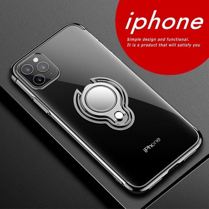 iPhone 11 pro MAX iphoneケース スマホケース リング付き 透明 クリア シリコンカバー 7992250 iPhone 11 pro MAX ブラック 新品拍卖