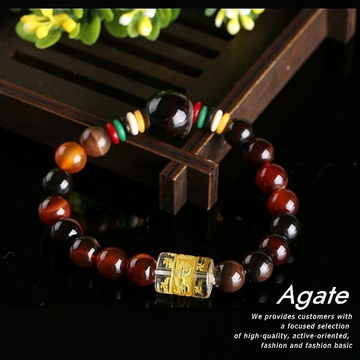 パワーストーン ブレスレット メンズ レディース 六字真言 瑪瑙 アゲート 天然石 運気UP 7992055 レッド 新品 1円 スタート拍卖