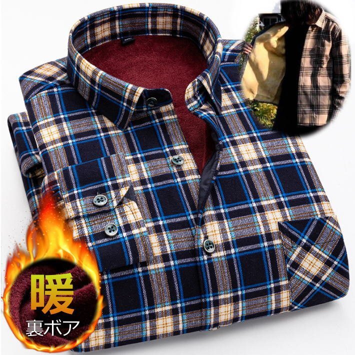 シャツ ジャケット ネルシャツ メンズ チェック柄 厚手 7988071 XXL A_ネイビー×ホワイト 新品 1円 スタート拍卖